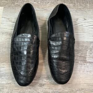 Banana Republic Loafers Black Croc Embossed Leather Flats Womens 10